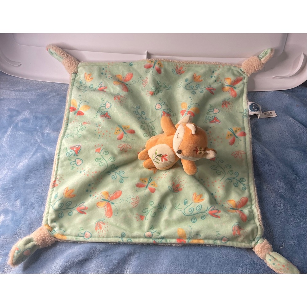 Mary Meyer Flora Fox Lovey Security Blanket Green Floral Butterfly Plush Tag - Picture 3 of 6